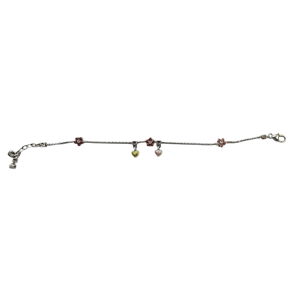 Brighton Pink Flower & Heart Charm Anklet Silver Tone Enamel Adjustable EUC - Picture 8 of 8
